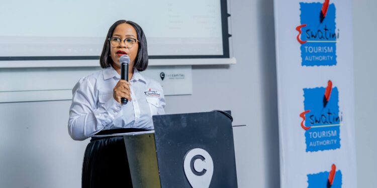 Chunky Dlamini, Head of Marketing at the Eswatini Tourism Authority, reading the CEO’s keynote address at the 2025 Events Calendar launch in Mbombela.