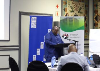 Principal Secretary Kanono Ramashamole addressing stakeholders at the Digital Public Infrastructure workshop in Maseru.