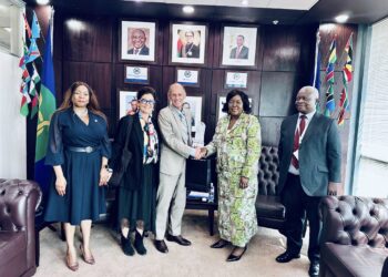 Outgoing French Ambassador to Botswana and SADC Representative Olivier Brochenin shares a farewell moment with SADC Deputy Executive Secretary Dr Judith Kateera at the Secretariat headquarters.