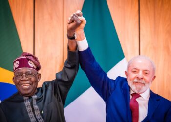 President Bola Ahmed Tinubu and President Luiz Inácio Lula da Silva pose after signing five agreements to strengthen trade, aviation, science, finance, and diplomacy between Nigeria and Brazil in Brasília.