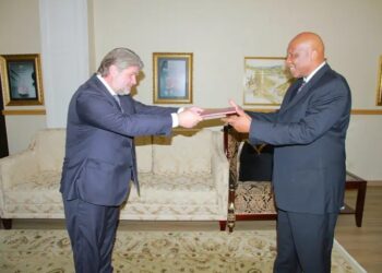 Russia’s Ambassador, Mr. Roman Ambarov, presents his letters of credence to King Letsie III at the Royal Palace in Maseru.