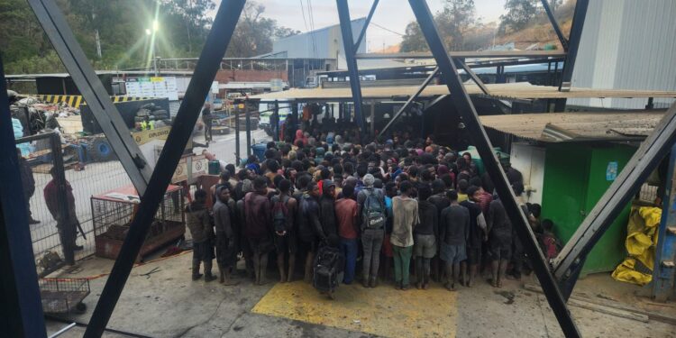 Illegal miners and undocumented foreign nationals detained during a police operation at a mine in Barberton, Mpumalanga. Photo by X/@SAPoliceService