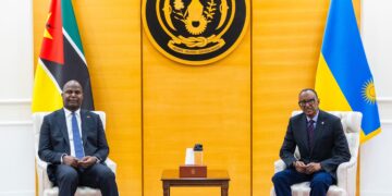 Presidents Paul Kagame of Rwanda and Daniel Chapo of Mozambique during their meeting in Kigali, where the two leaders signed new cooperation agreements on security and trade.