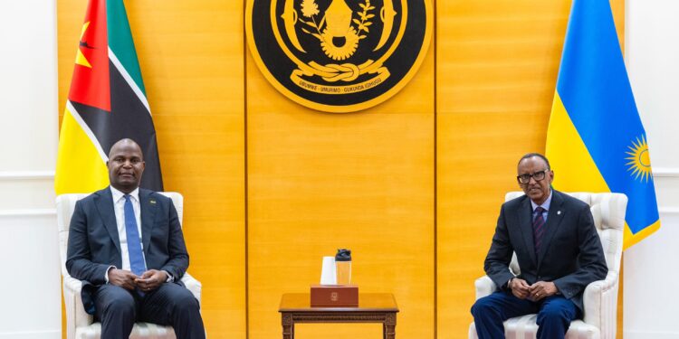 Presidents Paul Kagame of Rwanda and Daniel Chapo of Mozambique during their meeting in Kigali, where the two leaders signed new cooperation agreements on security and trade.