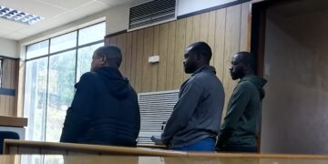 Three men, one of them a soldier, appeared at the Mbabane Magistrates Court charged with Ngwenya Mine material theft. | Pic: Sithembiso Sihlongonyane
