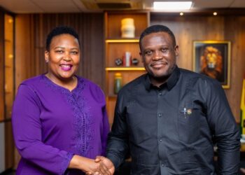 Lesotho’s Minister of Information, Communications, Science, Technology and Innovation, Nthati Moorosi, with her Ghanaian counterpart Samuel Nartey George during bilateral talks on strengthening digital cooperation.