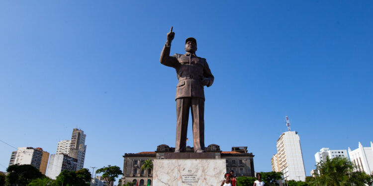 Statue of Samora Machel, the first president of independent Mozambique. Erected in 2011, the monument was designed and constructed in North Korea.