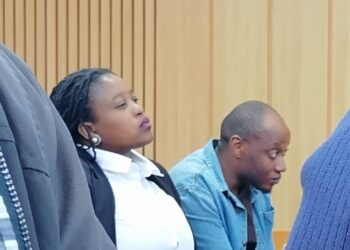 Sibulelo 'Sbu J' Jele (in denim top) was spotted a few minutes earlier at the Mbabane Magistrates Court today, before appearing before Principal Magistrate Fikile Nhlabatsi. | Pic: Sithembiso Sihlongonyane
