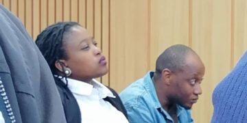 Sibulelo 'Sbu J' Jele (in denim top) was spotted a few minutes earlier at the Mbabane Magistrates Court today, before appearing before Principal Magistrate Fikile Nhlabatsi. | Pic: Sithembiso Sihlongonyane