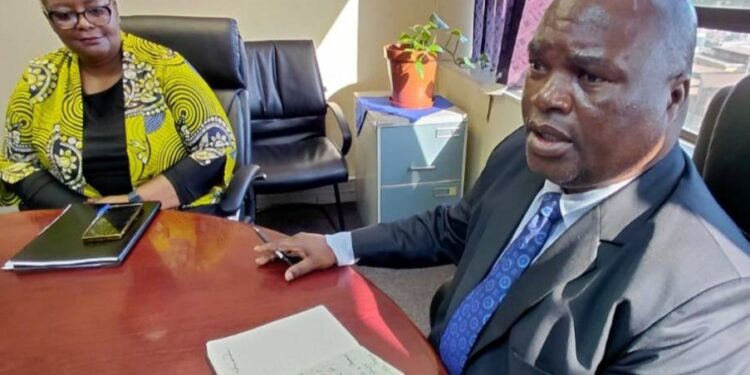 Minister of Public Service Mabulala Maseko introduces newly appointed Undersecretary Administration Cebile Nhlabatsi at the Ministry’s headquarters in Mbabane today.