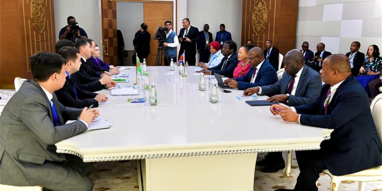The Ministers of ICT, Savannah Maziya, Commerce,Trade and Industry Manqoba Khumalo, Public Works and Transport Chief Ndhlaluhlaza and Foreign Affairs and International Cooperation, make submissions during the trade talks with their Turkmenistan counterparts.