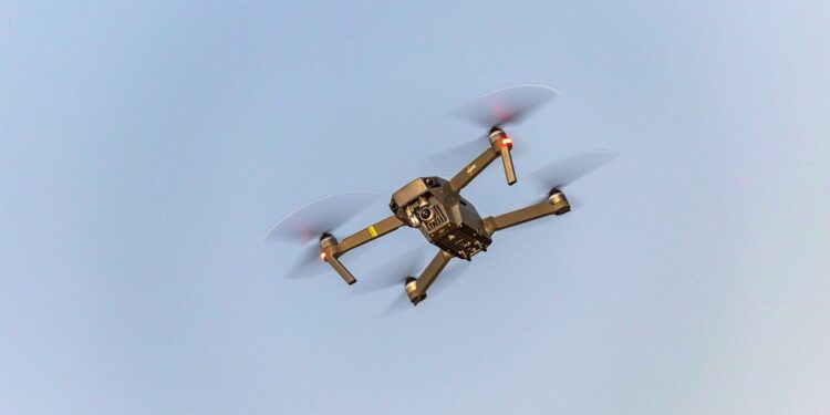 A drone captured in mid-flight