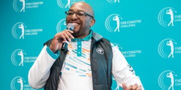 FNB Eswatini CEO Thokozani TK Dlamini addressing guests during the Pro-AM prize ceremony at Ezulwini Golf and Country Club.