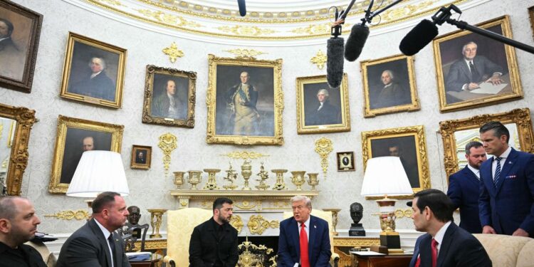 Ukrainian President Volodymyr Zelensky and US President Donald Trump participate in a meeting in the Oval Office of the White House on Monday. Mandel Ngan/AFP/Getty Images