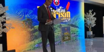 Minister of Finance Neal Rijkenberg speaking at the Tourism Nkwe Conference. | Pic: Xolani Mngomezulu