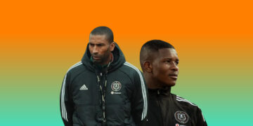 Orlando Pirates head coach Abdeslam Ouaddou with Mbekezeli Mbokazi