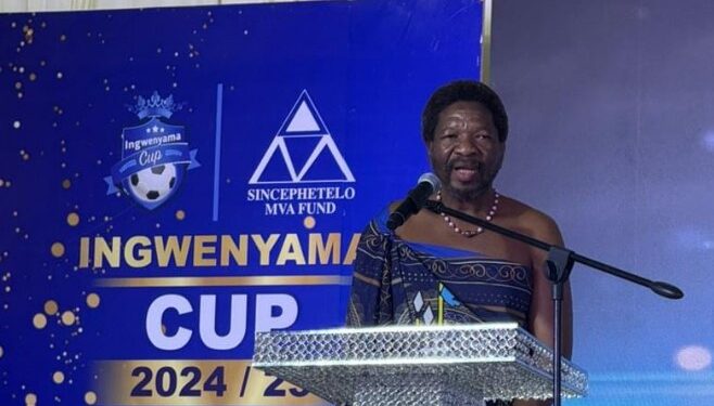 HRH Prince Hlangabeza addresses guests during the Ingwenyama Cup prize presentation dinner held at Mavuso Trade Centre.