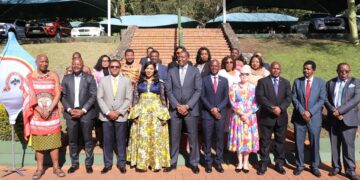The PM with some cabinet ministers takes a group photo with The Senate members. | Courtesy pic