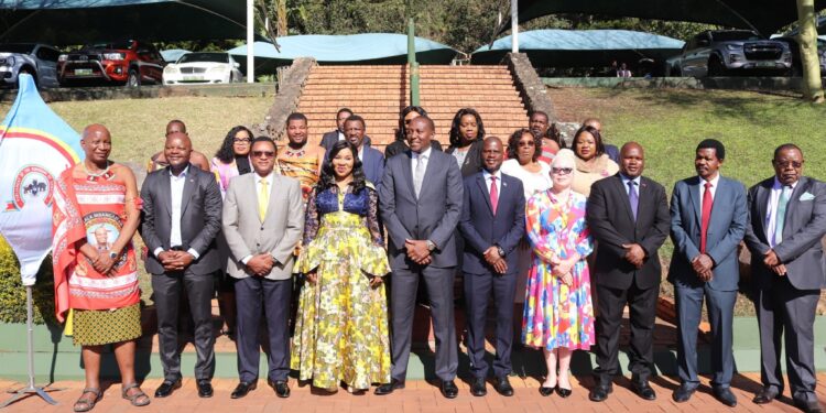 The PM with some cabinet ministers takes a group photo with The Senate members. | Courtesy pic
