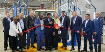 Representatives of Dube TradePort, KZN provincial government, Mahindra & Mahindra, Mahindra South Africa, AIH Logistics and eThekwini opening the plant. Image: Supplied
