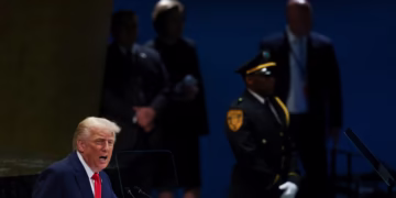US President Donald Trump addresses the 80th United Nations General Assembly. Shannon Stapleton/Reuters