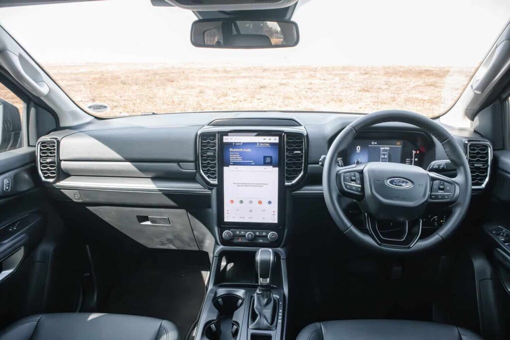 Inside, the Everest comes equipped with the 12-inch SYNC 4A infotainment system. Image: Rynhardt Steenkamp