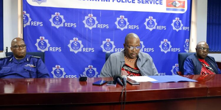 : National Commissioner of Police Mr. M.V. Masango addresses the media during a press conference on the launch of the 2025 firearm amnesty month. Photo by Royal Eswatini Police Service.