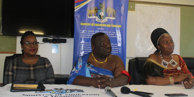 Minister of Education and Training Owen Nxumalo addressing the media during a press conference