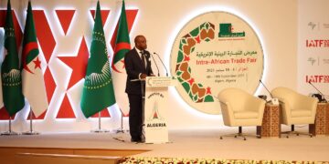 AfCFTA Secretary-General Wamkele Mene addressing delegates at the opening of the Intra-African Trade Fair 2025 in Algiers.
