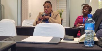 Sindy Mthimkhulu, Executive Secretary of the Incomati and Maputo Watercourse Commission, addresses delegates during the Southern Africa Regional Climate Outlook Forum in Lusaka, Zambia. Photo: Incomati and Maputo Watercourse Commission