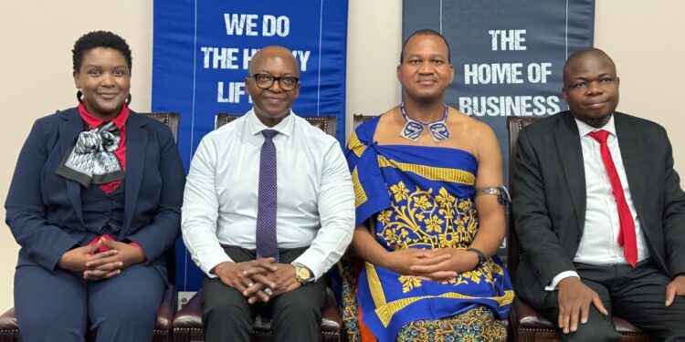 Business Eswatini executives led by CEO E. Nathi Dlamini during the launch of the Impact Analysis Report on triangular employment at Royal Villas, Ezulwini.