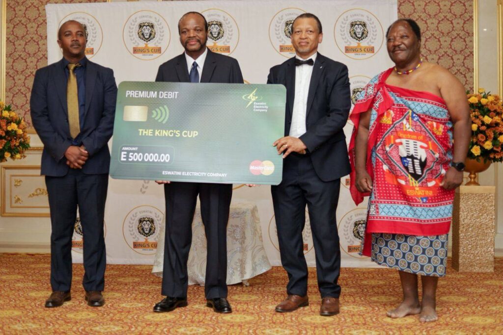 His Majesty King Mswati III receives a sponsorship cheque