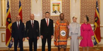 His Majesty King Mswati III with the five newly accredited European Union ambassadors at Lozitha Royal Palace.