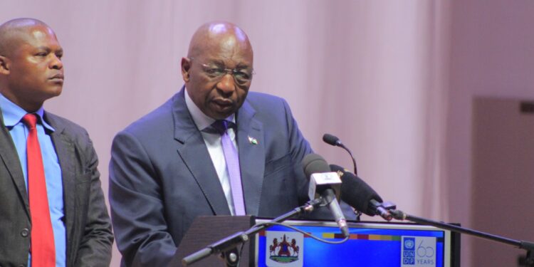 Prime Minister Ntsokoane Samuel Matekane addressing delegates during the official opening of the 2025 Sebabatso Conference in Maseru. Photo: Mathealira Makhaola