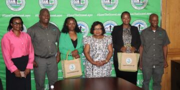 Minister Jane Mkhonta-Simelane with Sindiswa Zwane, Xolile Magagula, and Eswatini Environment Authority officials during the send-off to Germany for the COOL training programme.