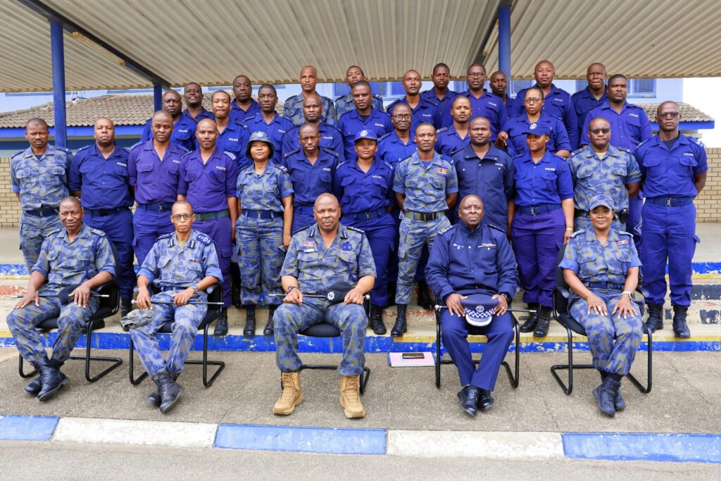 Thirty-two Individual Police Officers pose with National Commissioner Mr Vusi Manoma Masango following the official closure of the Police Pre-Deployment Training course for the AUSSOM mission in Mogadishu, Somalia.
