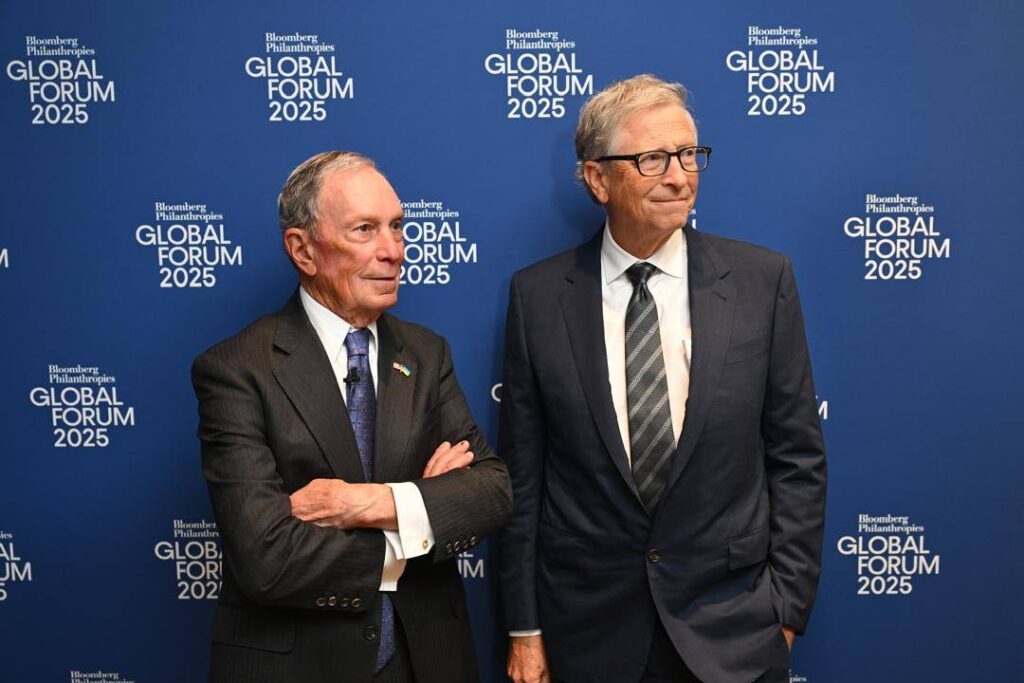 Michael Bloomberg with Bill Gates during the 2025 Bloomberg Global Forum in New York.