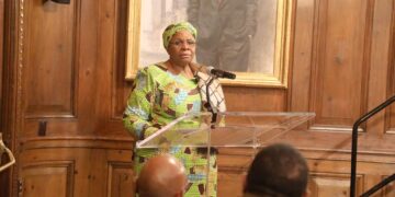 Namibia’s President Dr. Netumbo Nandi-Ndaitwah addresses a fireside chat with Ambassador Jendayi Frazer at the Council on Foreign Relations in New York, discussing development, regional integration, and economic diversification.