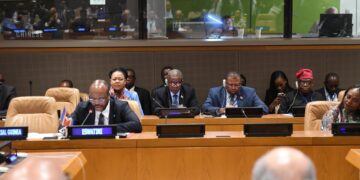 His Majesty King Mswati III addresses the African Union Peace and Security Council during a special session on the sidelines of the UN General Assembly in New York.