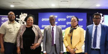 Namboard Chief Executive Officer Bhekizwe Maziya with officials during the launch of the Export Farmer Rebate Programme in Mbabane, an initiative aimed at boosting farmers’ earnings from international trade.