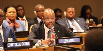 His Majesty King Mswati III addresses the African Union Peace and Security Council during a special session on the sidelines of the UN General Assembly in New York.