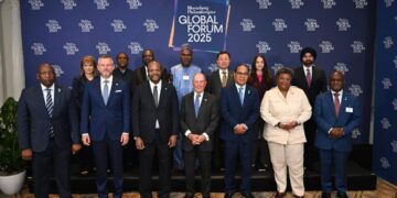 His Majesty King Mswati III with fellow global leaders and executives during the 2025 Bloomberg Global Forum in New York.