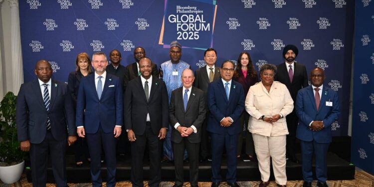 His Majesty King Mswati III with fellow global leaders and executives during the 2025 Bloomberg Global Forum in New York.