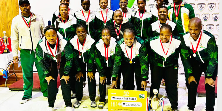 Correctional Sunrise Volleyball Club teams celebrate their success in Lesotho after reaching the finals
