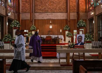 Friends and family bid farewell to former Zambia president Edgar Lungu at Cathedral of Christ The King Catholic Church in Hillbrow, Johannesburg on 25 June 2025. Picture: Gallo Images