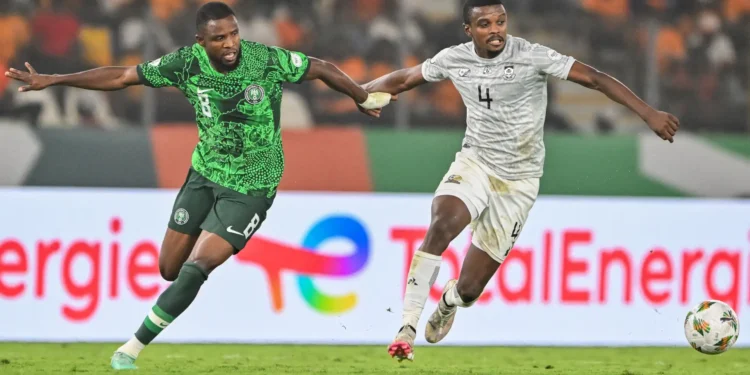 Frank Onyeka of Nigeria and Teboho Mokoena of South Africa tussle for the ball during a past World Cup qualifier between the two sides.