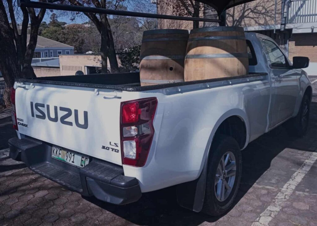 D-Max’s first working task involved a pair of empty wine barrels.