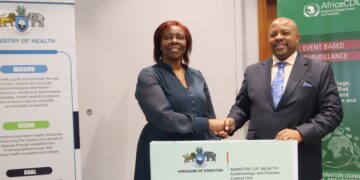 Dr. Susan Tembo and Minister of Health Njabulo Dlamini at the launch of Eswatini’s Event-Based Surveillance Guidelines.
