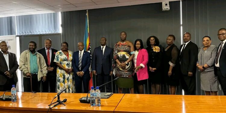 Prime Minister Russel Mmiso Dlamini posing with the 14 member NERCHA Council Board. | Pic, Khulekile Mhlanga