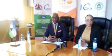 Dr Rets’elisitsoe Matlanyane receives census tablets from UNFPA Representative John Kennedy Mosoti in Maseru on 11 September 2025.